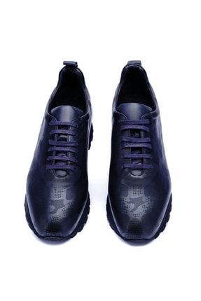 Milano Stil Hakiki Deri Handmade Lacivert Erkek Sneaker Ayakkabı GRD-3800-15