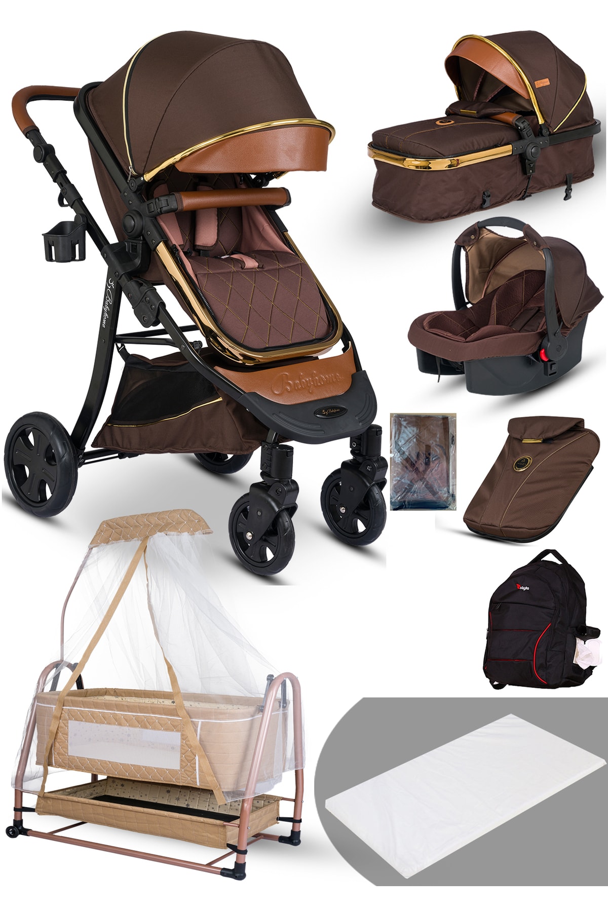 Baby Home Yeni Doğan Set 8 In 1 985 Travel Sistem Bebek Arabası Ve 505 Bebek Sepeti Anne Yanı Beşik