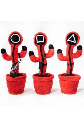 Squid Home Konuşan Dans Eden, Müzikli Squid Game Saksı Kaktüs Şarjlı & Pilli Peluş Oyuncak