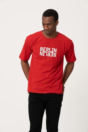 Kırmızı Berlin Baskı Oversize Tshirt berlin9