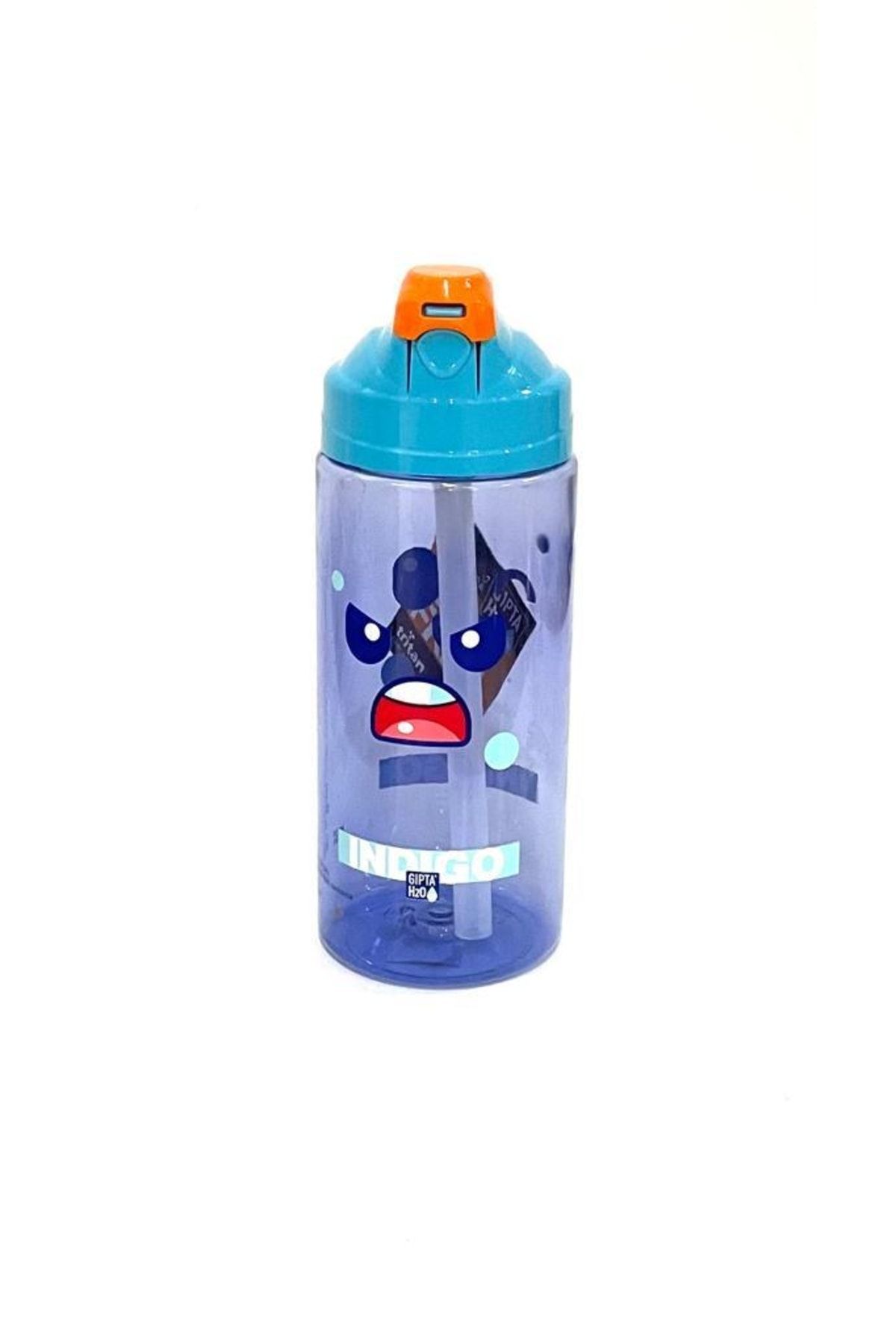 Gıpta-Blue Indigo Tritan Patterned Flask with Straw 500 Ml 1