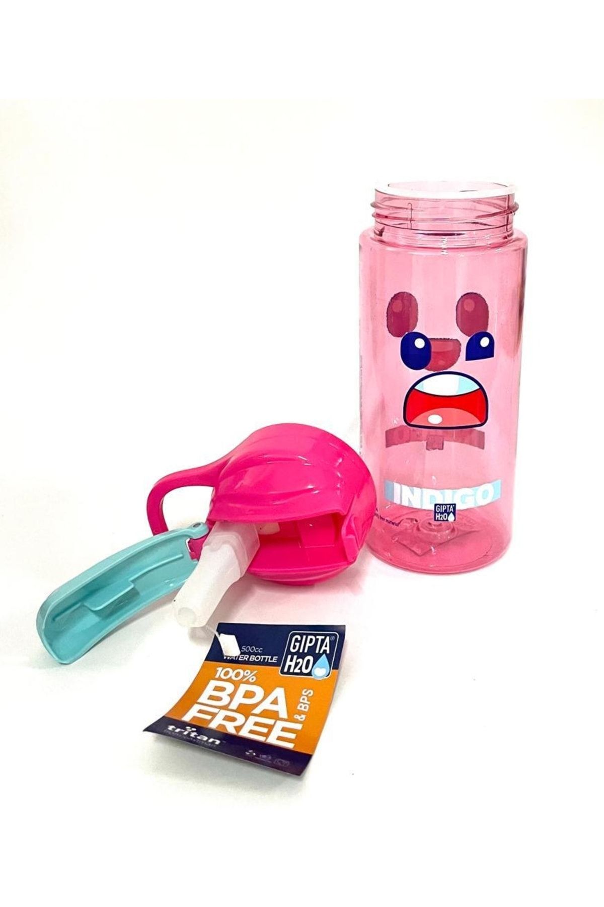 Gıpta-Pink Indigo Tritan Patterned Flask with Straw 500 Ml 3