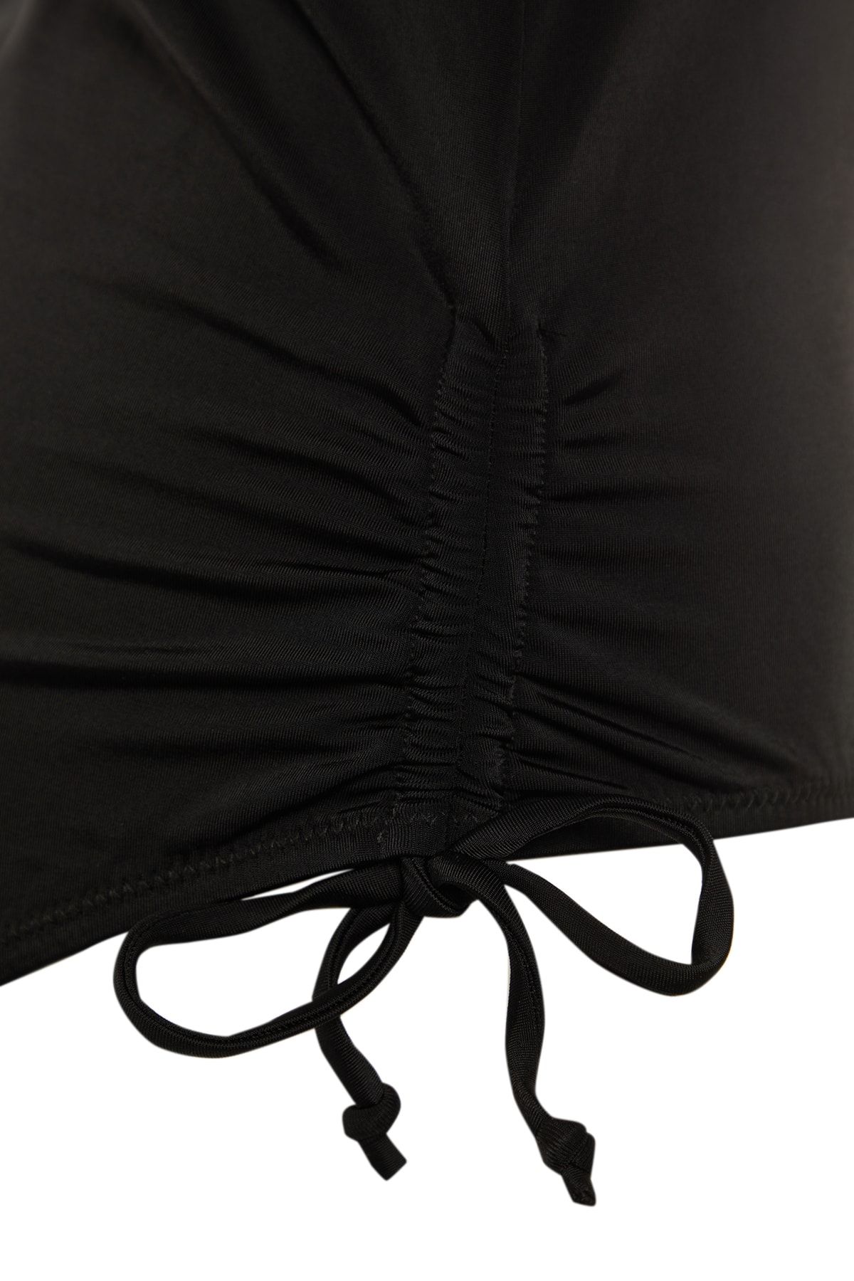 Trendyol Curve-Black Deep V-Neck Strap Throw Covered Drawstring Plus Size Swimsuit Tbbss22Ma0306 8