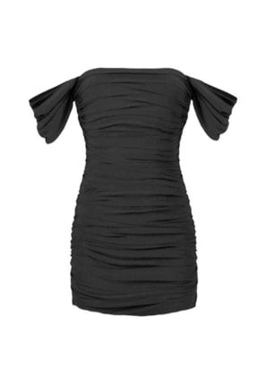 Siyah Drapeli Mini Abiye Elbise 2457810