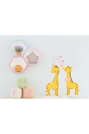 Zürafalar Kalpler Ve Yapraklar Çocuk Odası Duvar Sticker Etiket 30x100 Cm Z032022