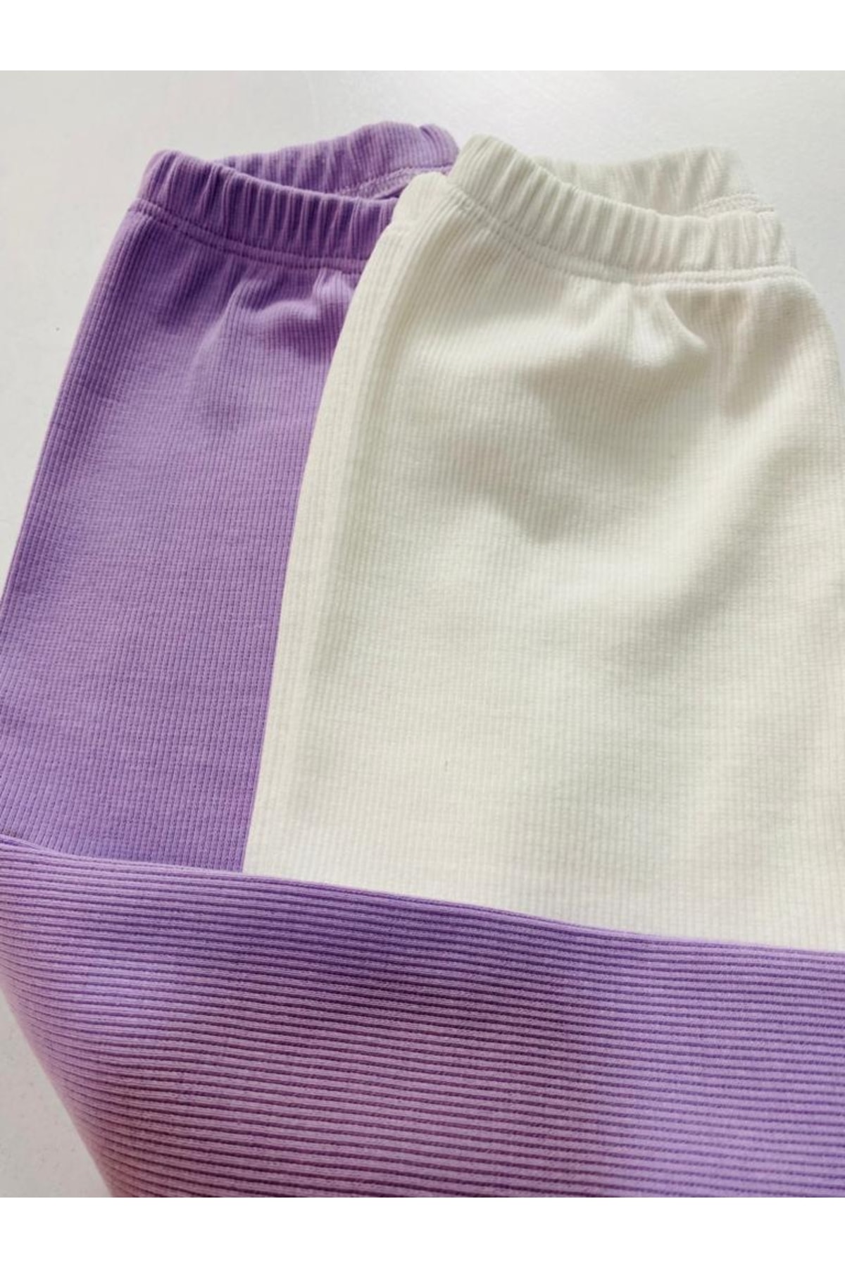 Ary Esnek Fitilli Lila - Beyaz 2li Kız Erkek Çocuk Tayt fotoğrafı 2 (önizleme)