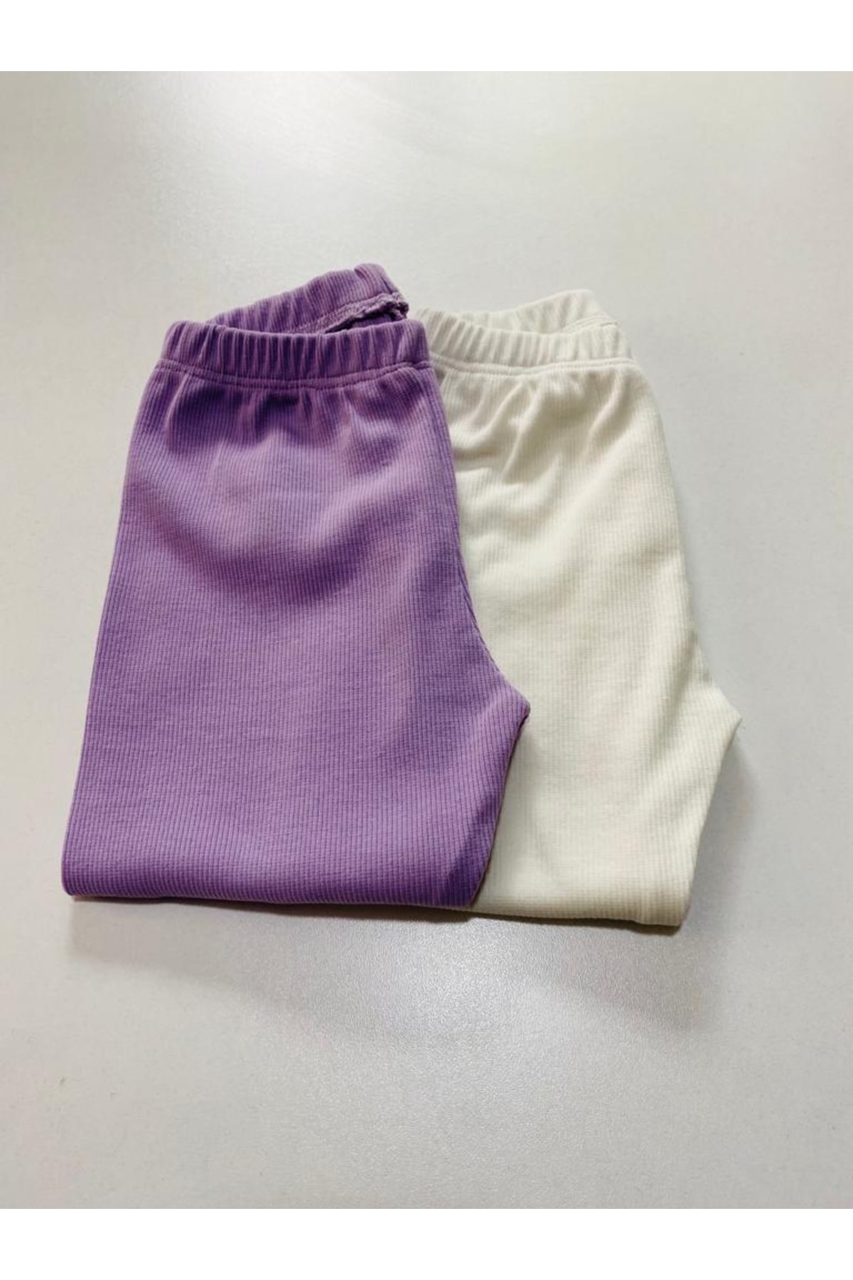 Ary Esnek Fitilli Lila - Beyaz 2li Kız Erkek Çocuk Tayt fotoğrafı 5 (önizleme)