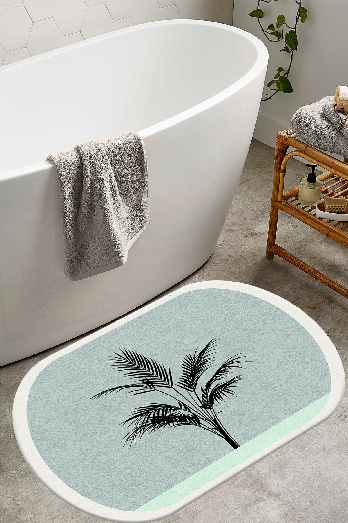 Decomia Home Bath Yıkanabilir Kaymaz Yaprak Desenli Banyo Paspası Banyo Halısı (60X100)