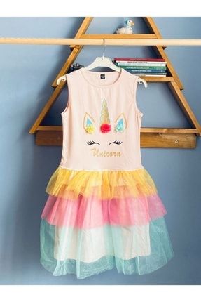 Tütülü Unicorn Sıfır Kol Kız Çocuk Elbise cts3126-3