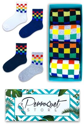 4'lü Renkli Dama Desenli Çorap Kutusu perroquetstore179