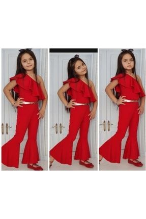 Kız Çocuk Kırmızı Ispanyol Pantolonlu 3 Parça Takım CN10SPNYL