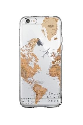 Iphone 6 / 6s Uyumlu Dünya Harita Desenli Premium Şeffaf Silikon Kılıf ewfrtt54reg