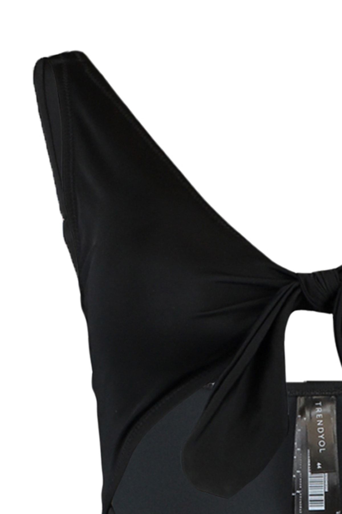 Trendyol Curve-Schwarzer Badeanzug mit tiefem V-Ausschnitt, Cut-Out und Überwurf zum Binden TBBSS22MA0302 8