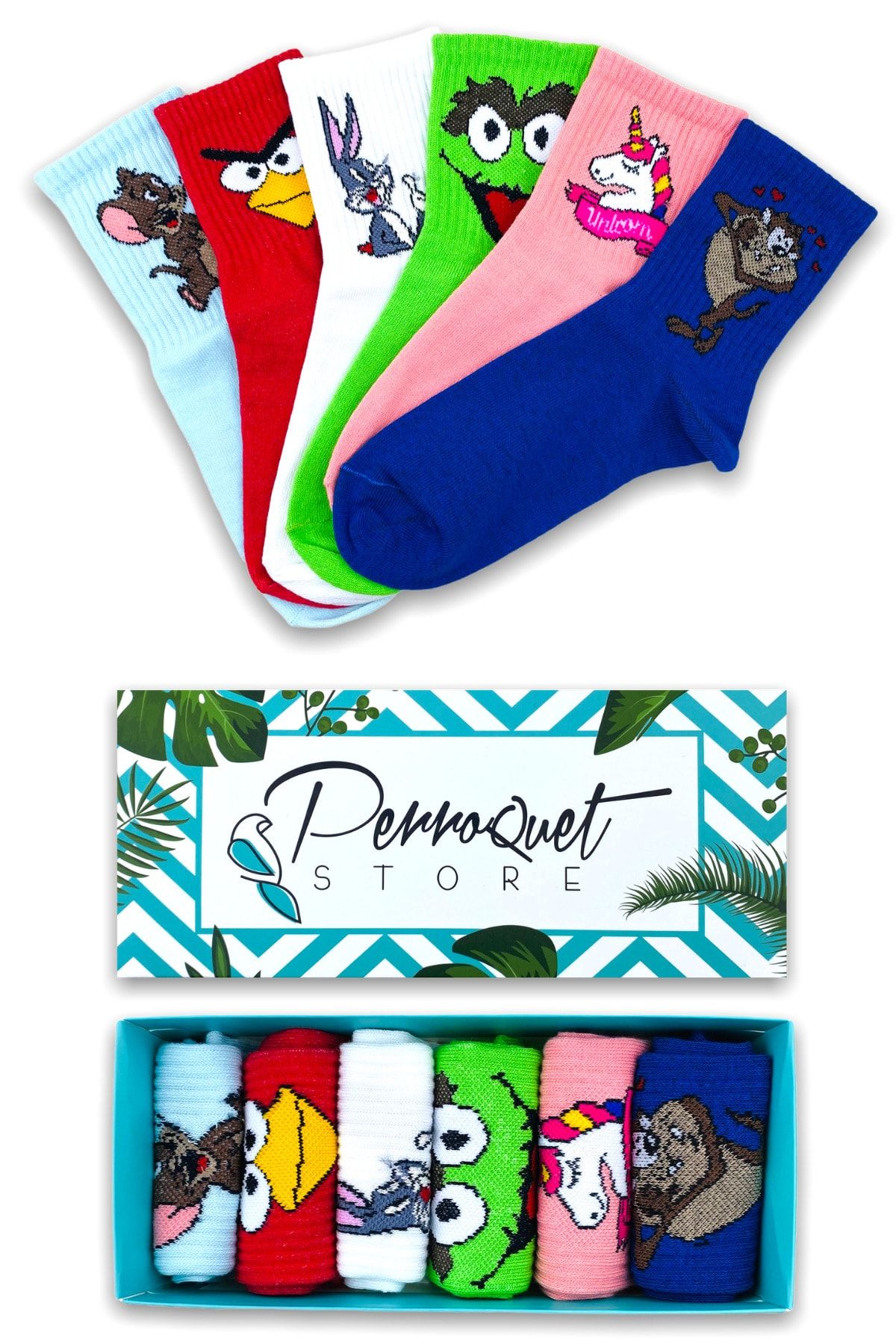 Perroquet Store 6�lı Çizgi Film Karakterleri Temalı Çorap Kutusu Fiyatı