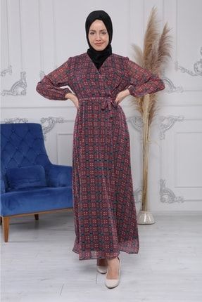 Büyük Beden Şifon Büyük Beden Tesettür Giyim Büyük Beden Kadın Elbisesi Astarlı Şifon TK2500