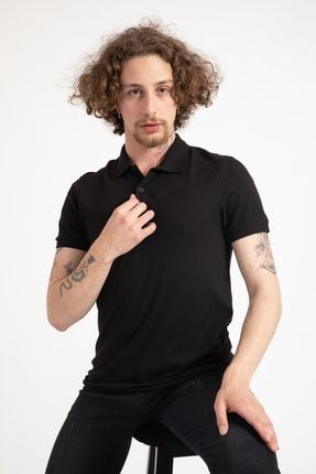 Erkek Süprem Petek Polo Yaka Siyah T-shirt 2326