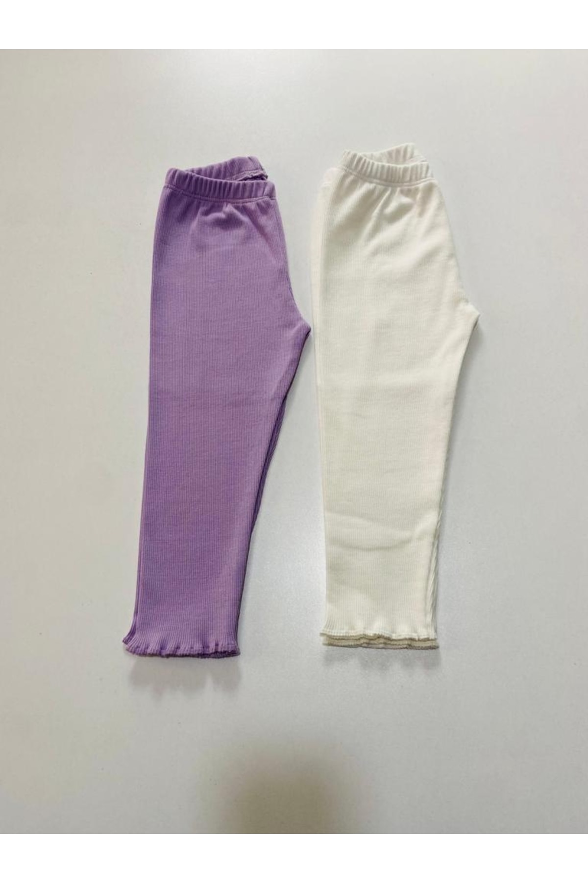 Ary Esnek Fitilli Lila - Beyaz 2li Kız Erkek Çocuk Tayt fotoğrafı 4 (önizleme)