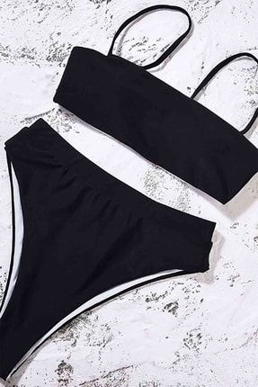Zeusca Beachwear Siyah V Kesim Yüksek Bel Bikini Takımı 4112