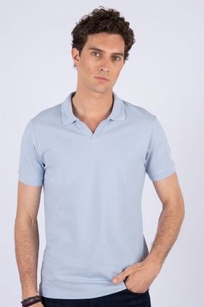 Slim Fit Dar Kesim Düz Polo Yaka Erkek T-shirt TS220013-BB1