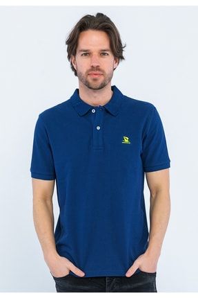 Regular Fit Lacivert Yeşil Nakış İşlemeli Kısa Kollu Polo T-shirt PL 2022/112