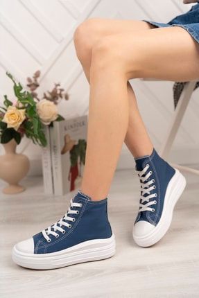Kadın Keten Hafif Esnek Yumuşak Taban Spor Sneaker Ayakkabı Mavi Freemax.4400