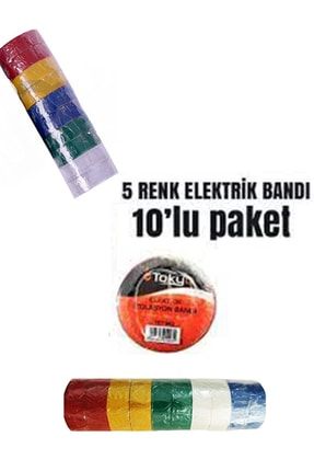 Renkli Elektrik Bandı Izole Bant Izolasyon Bandı 10 Adet 5 Renk İzole10'Lu