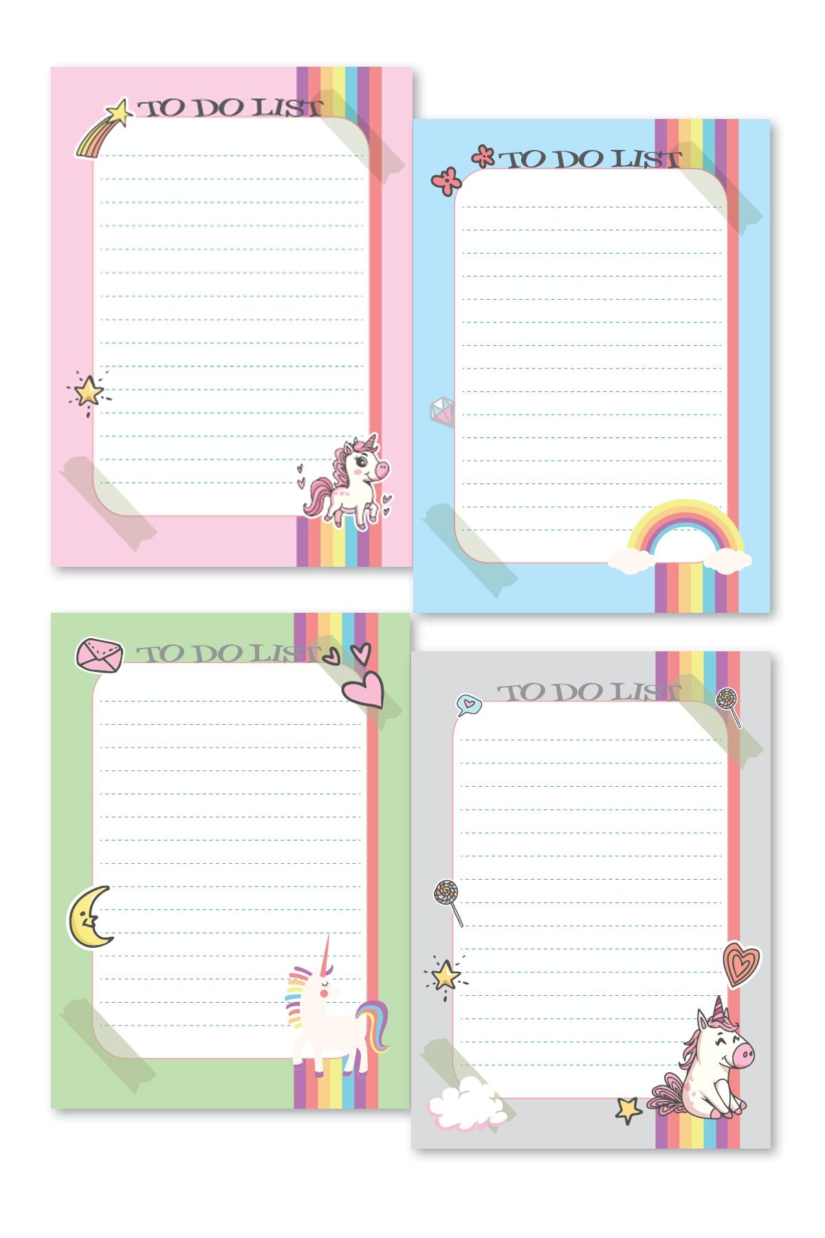 cabuk baskı 4lü Note Pad - To Do List Bloknot 10x14 Cm