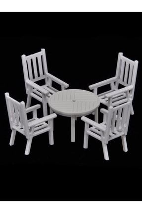 1/75 Ölçek Maket Masa Sandalye Set Beyaz, Maket Malzemesi 1:75 Ölçek, 4 Sandalye 1 Masa Set MX-2008