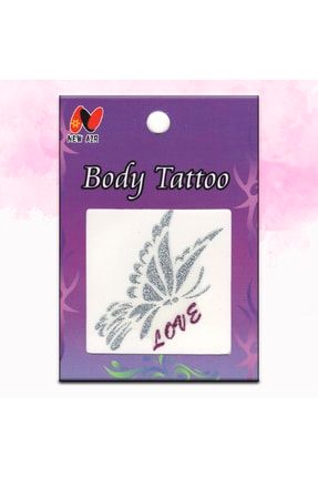 Tribal Kelebek Love Yapışkanlı Simli Minimal Kadın Vücut Dövmesi Body Tattoo JO-BT005