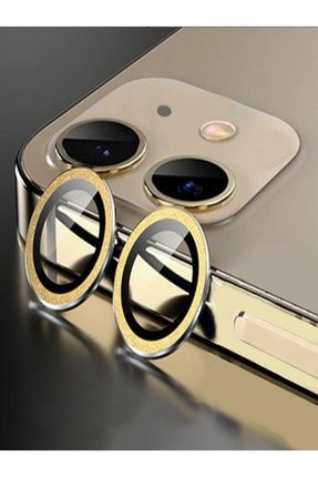 Iphone 11/12/12 Mini Uyumlu Alüminyum Alaşım Tempered Glass Kamera Lens Koruyucu(2'li Set) Gold oneeye000111Gold