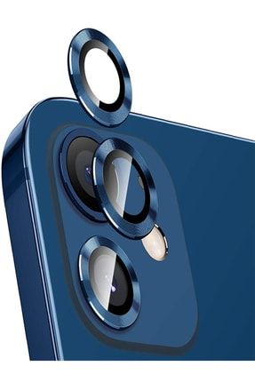 Iphone 11/12/12 Mini Uyumlu Alüminyum Alaşım Tempered Glass Kamera Lens Koruyucu(2'li Set) Mavi oneeye000111Mavi