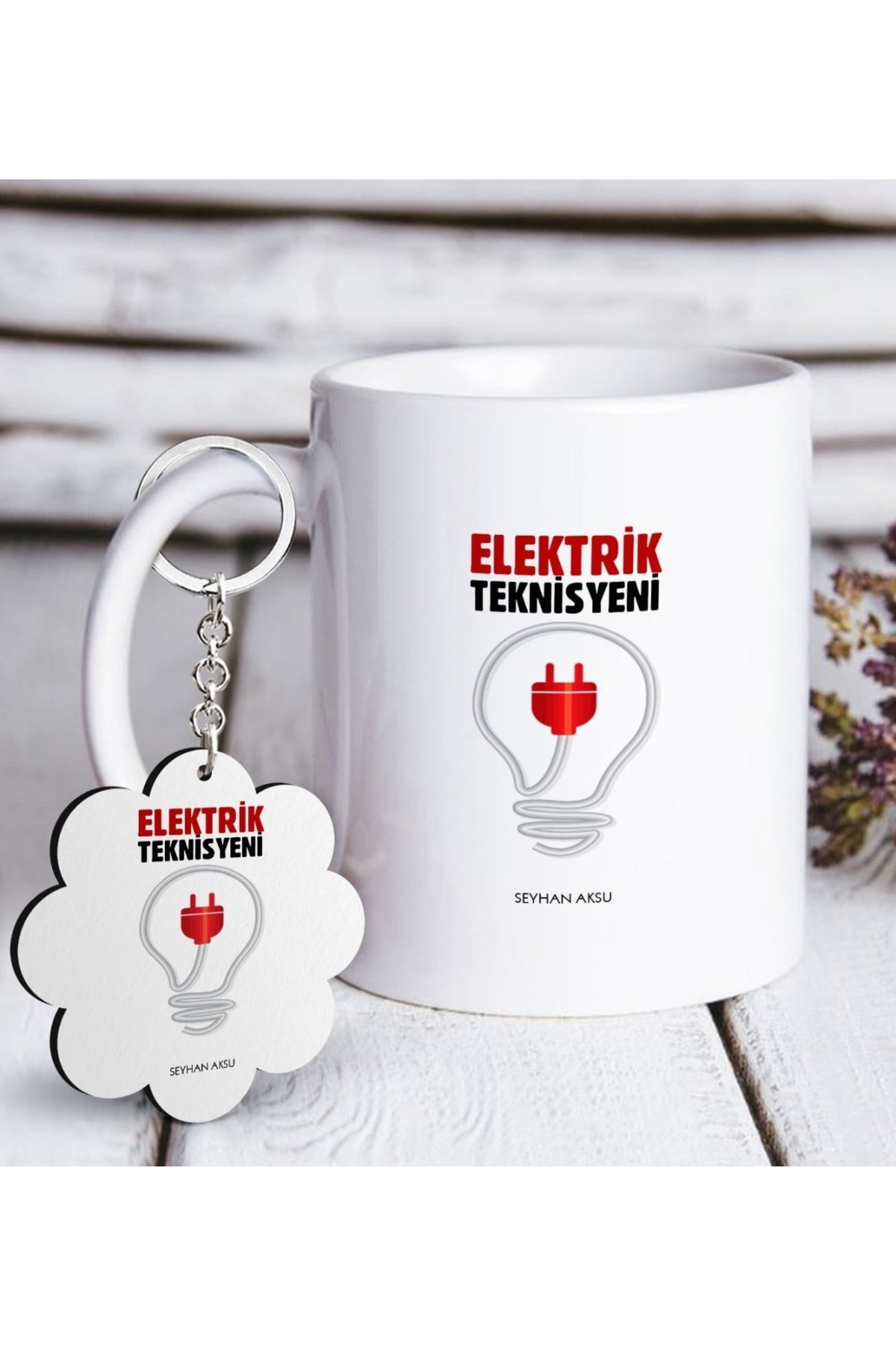 Personalized Vocational Electrical Technician White Mug and Keychain Gift Set