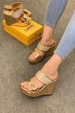Mariachi Gold Renkli Iki Kemerli Parlak Taşlı Kadın Topuklu Ayakkabı 011011860000002