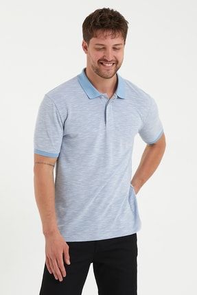 Mavi Polo Yaka Kısa Kollu Desenli Basic T-shirt BS-PE0301