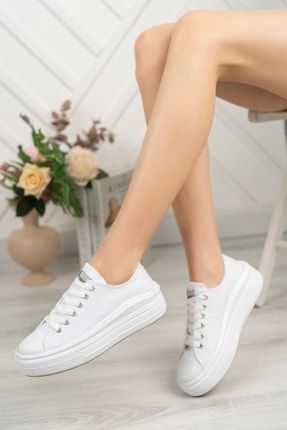 Kadın Keten Hafif Esnek Yumuşak Taban Spor Sneaker Ayakkabı Beyaz Freemax.4300