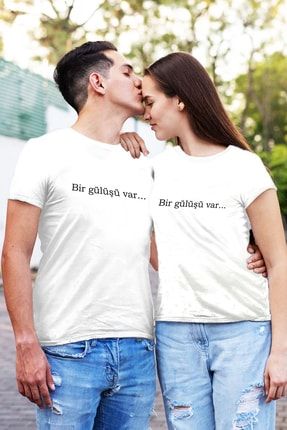 Bir Gülüşü Var Baskılı Beyaz Sevgili Kombin Çift Tişörtü (2li) SVGLI-TSRTLR-01
