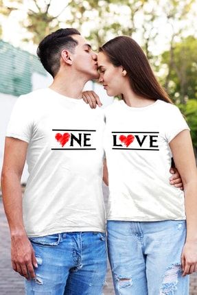 One Love Baskılı Sevgili Kombin Beyaz Çift Tişörtü (2li) SVGLI-TSRTLR-24