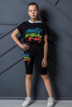 Kız Çocuk Ikili Takım Kapişonlu Tshirt Ve Tayt XO.2210