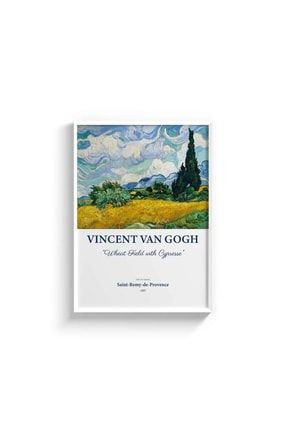 Van Gogh - Wheat Field With Cypresse - Çerçeveli Tablo Poster Duvar Dekorasyon DOM137