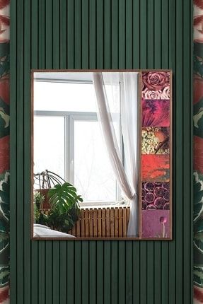 Marakeş Doğal Ağaç 50x62 Cm Çerçeveli Antik Limra Taş Kaplı Salon Duvar Konsol Ofis Boy Aynası SINGLE-LIMRA-50X62CM-AYNA