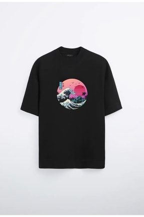 Tsunamı Sun Hokusai Oversize Siyah Beyaz T-shirt VHNSUN