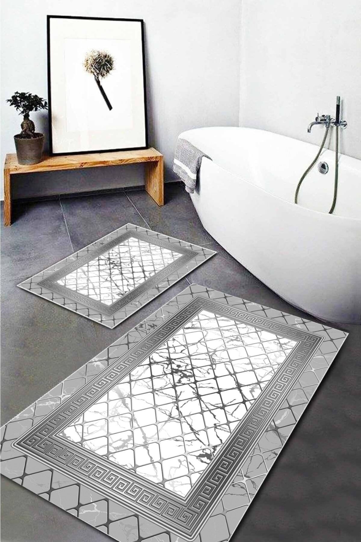 MACRO HOME Bath Mat 2 Pack Gray White Modern 2 Trendyol