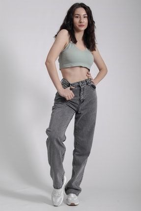 Uzun Boru Paca Mom Jeans Açık Füme MRKJVA1272