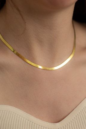 18k Altın Kaplama Italyan Ezme 925 Ayar Gümüş Zincir Kolye Minimalist Moda Hediye Trend kutklye0001