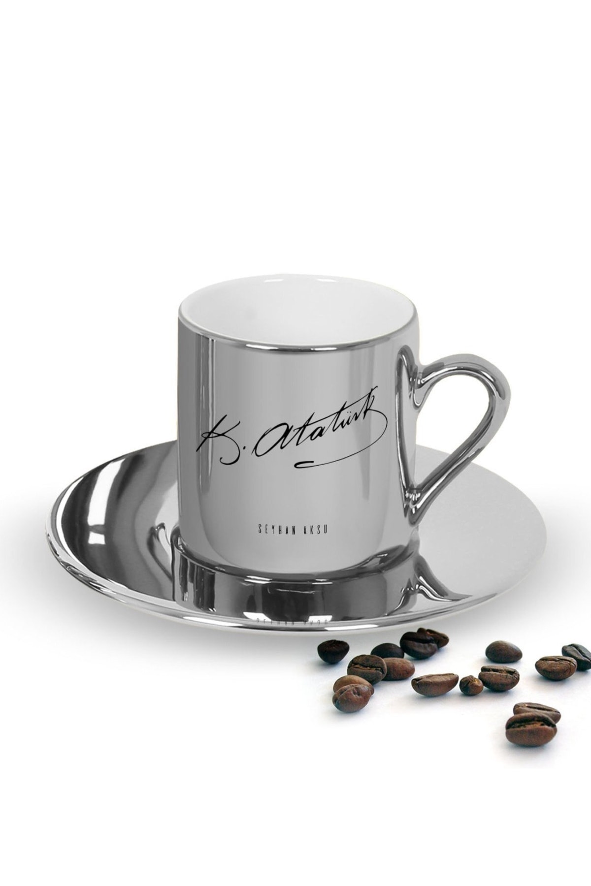 Bk Gift Kişiye Özel Atatürk Temalı Aynalı Gümüş Türk Kahvesi Fincanı-29
