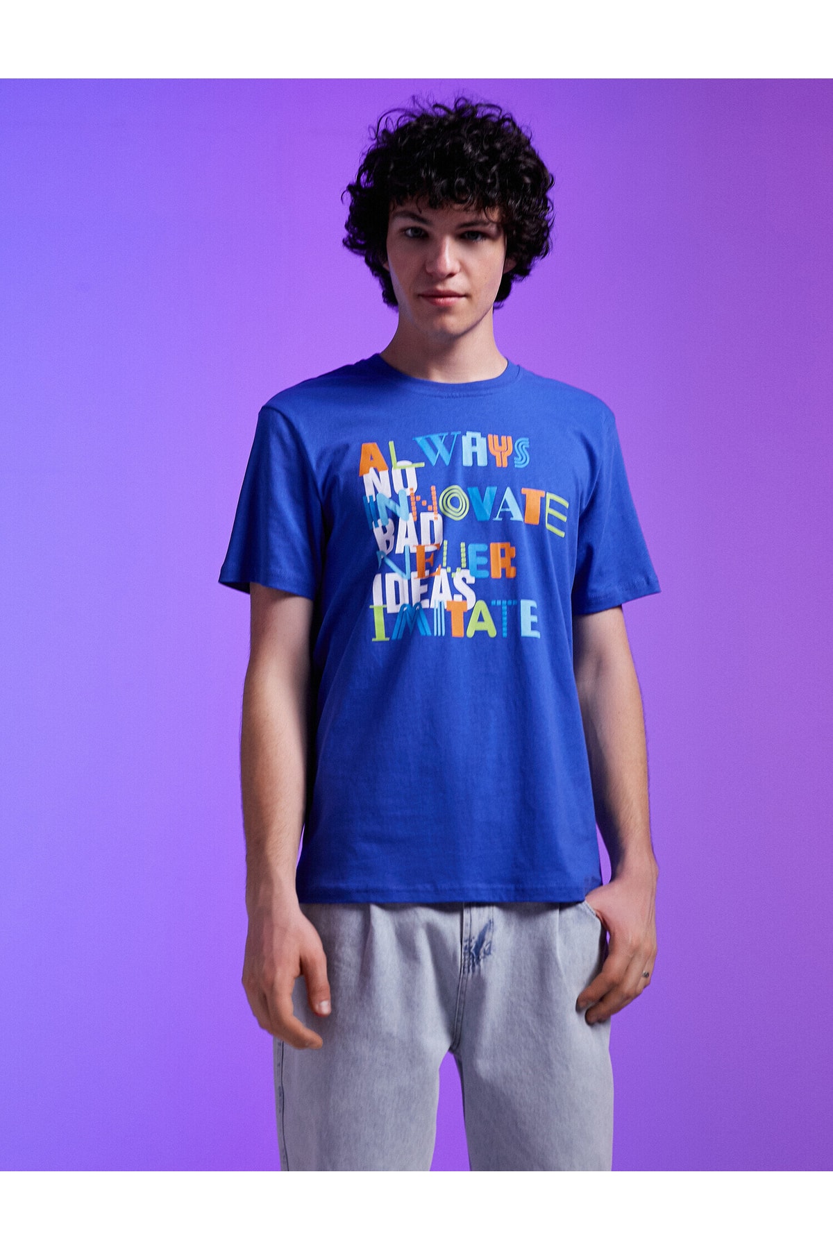 تیشرت مردانه آبی سرمه ای کوتون | 2SAM11304HK اورجینال - تصویر 2