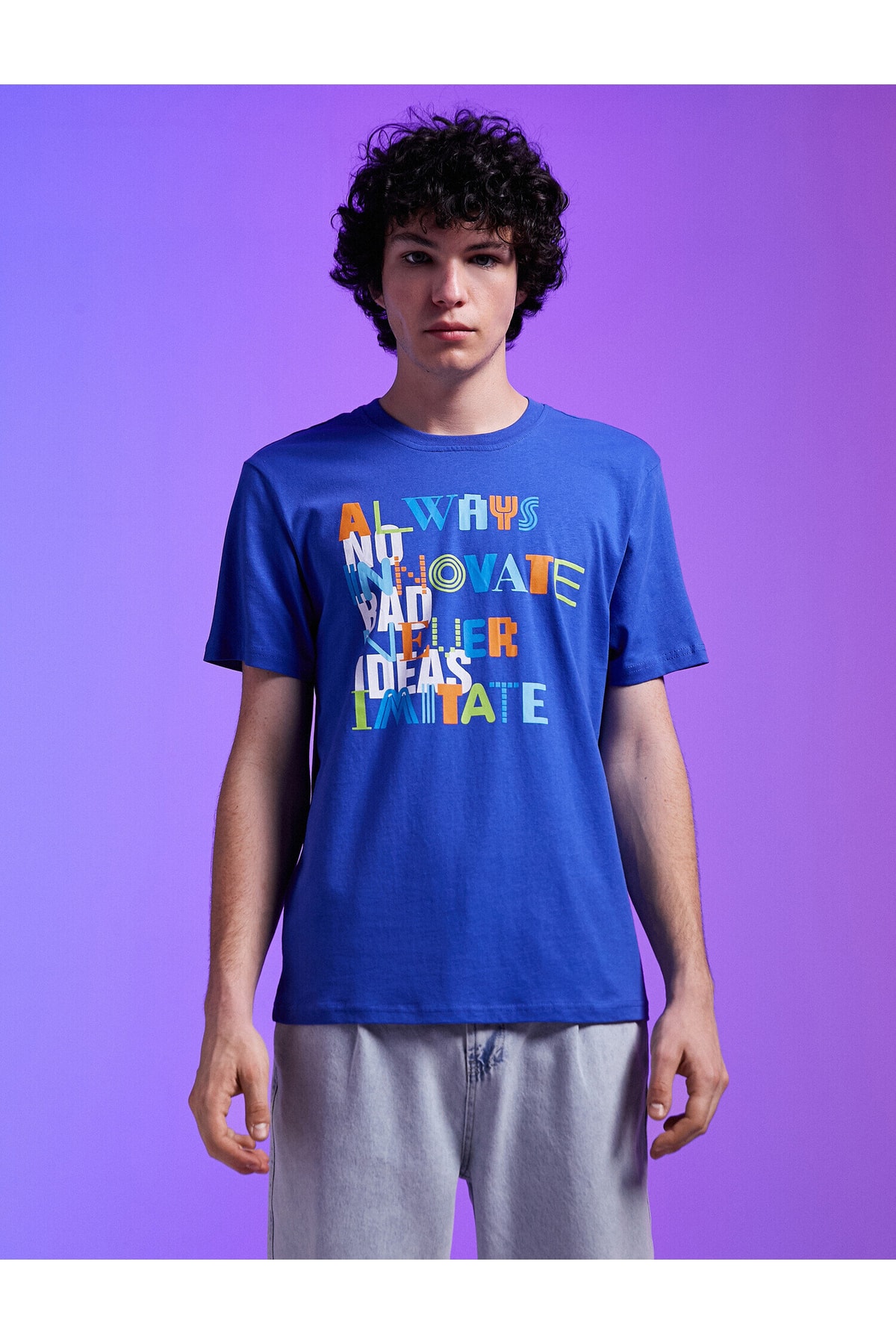 تیشرت مردانه آبی سرمه ای کوتون | 2SAM11304HK اورجینال - تصویر 3