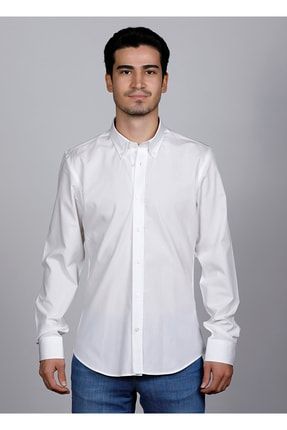 Erkek Gömlek %100 Pamuk Slim Fit Beyaz Renkli Casual Giyim 22107 SLV-22107
