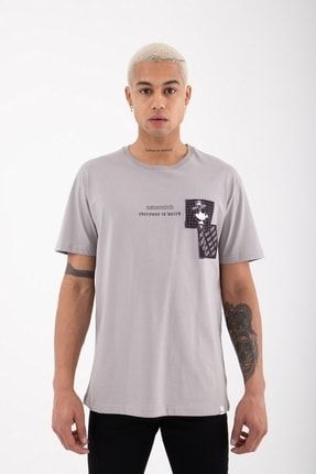 Regular Nevermind Baskılı Pamuklu T-shirt Ice Gri M1656