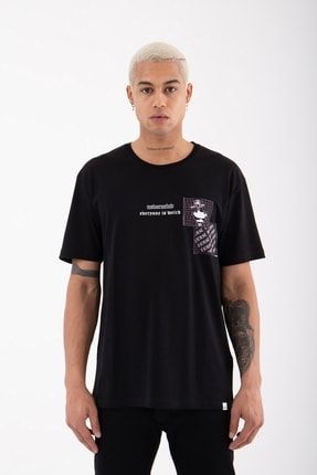 Regular Nevermind Baskılı Pamuklu T-shirt Siyah M1656